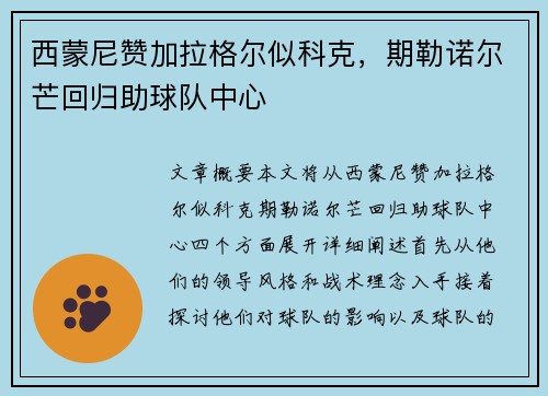 西蒙尼赞加拉格尔似科克，期勒诺尔芒回归助球队中心